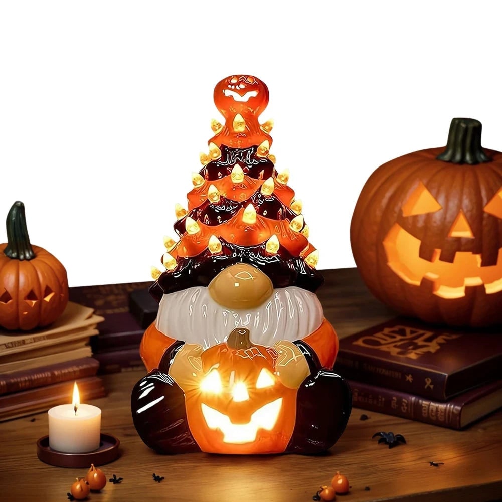 Halloween decoratie keramische kabouter boom met LED-verlichting op batterijen tafelbeeldje