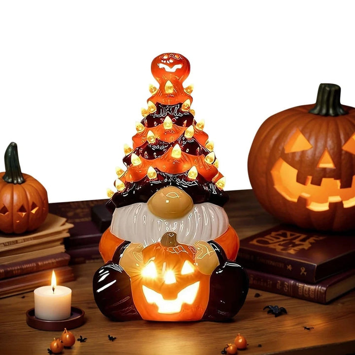 Halloween decoratie keramische kabouter boom met LED-verlichting op batterijen tafelbeeldje
