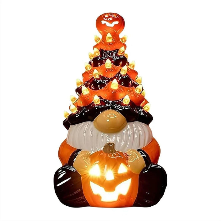 Halloween decoratie keramische kabouter boom met LED-verlichting op batterijen tafelbeeldje
