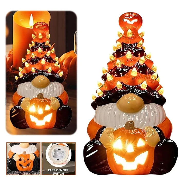 Halloween decoratie keramische kabouter boom met LED-verlichting op batterijen tafelbeeldje