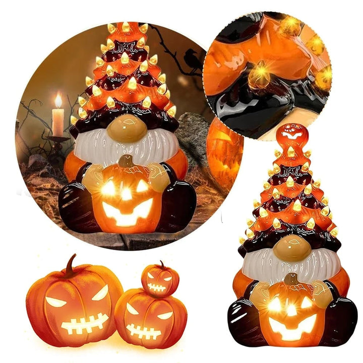 Halloween decoratie keramische kabouter boom met LED-verlichting op batterijen tafelbeeldje