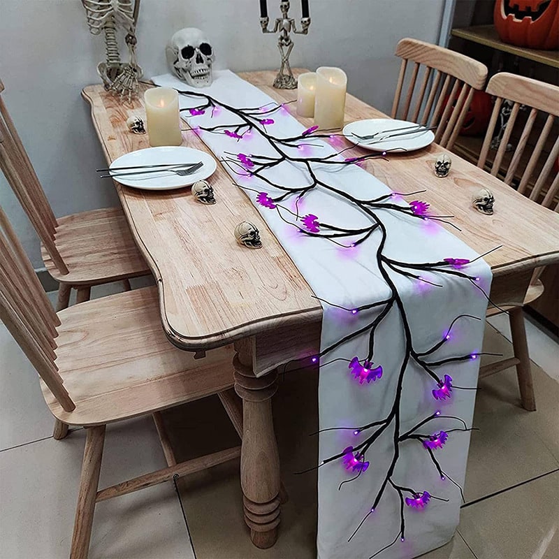 Halloweenslinger met verlichting, led-twijgen op batterijen voor schoorsteenmantel en buitendecoratie