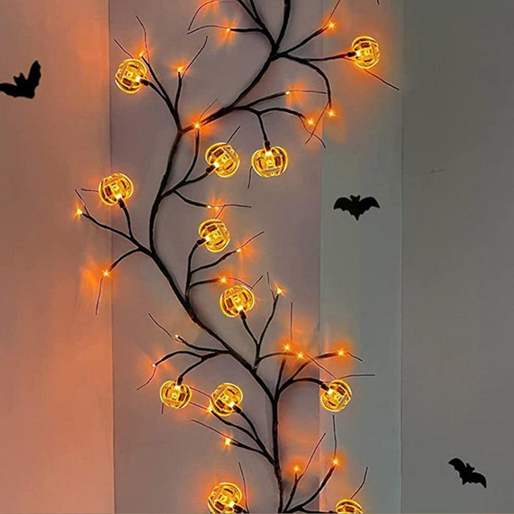 Halloweenslinger met verlichting, led-twijgen op batterijen voor schoorsteenmantel en buitendecoratie