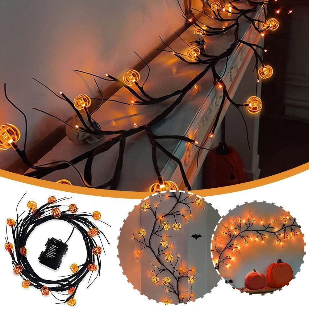 Halloweenslinger met verlichting, led-twijgen op batterijen voor schoorsteenmantel en buitendecoratie