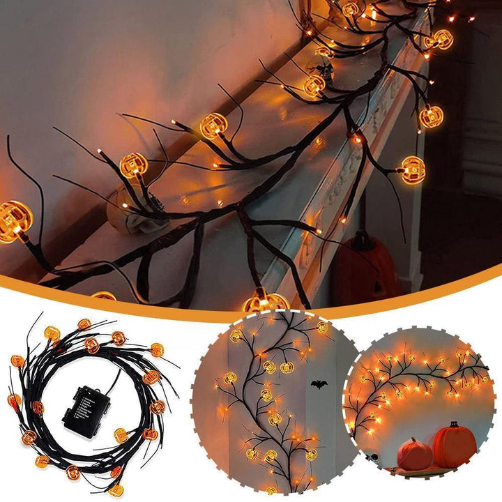 Halloweenslinger met verlichting, led-twijgen op batterijen voor schoorsteenmantel en buitendecoratie
