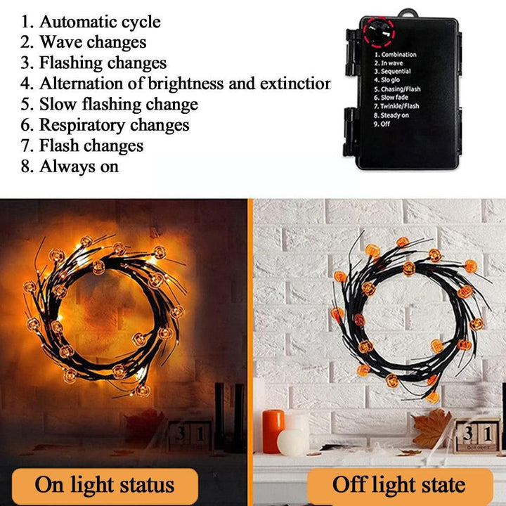 Halloweenslinger met verlichting, led-twijgen op batterijen voor schoorsteenmantel en buitendecoratie