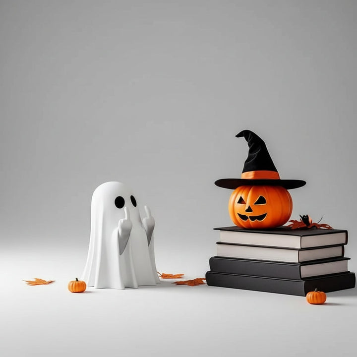Halloween spookdecoratie beeldje met opgestoken middelvinger tafeldecoratie opblaasbaar