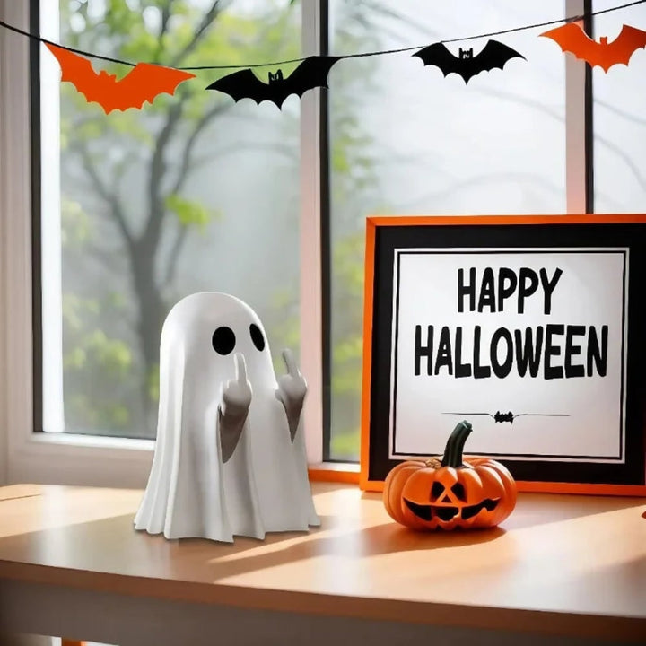 Halloween-spookdecoratie, tafelbeeldje met opgestoken middelvinger, opblaasbaar