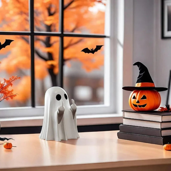 Halloween-spookdecoratie, tafelbeeldje met opgestoken middelvinger, opblaasbaar