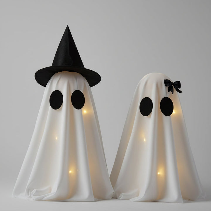 Halloween spookdecoratie met warmwitte ledverlichting set van twee voor tafelfeestdecoratie