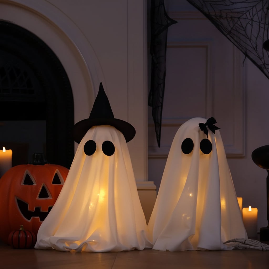 Halloween spookdecoratie met warmwitte ledverlichting set van twee voor tafelfeestdecoratie