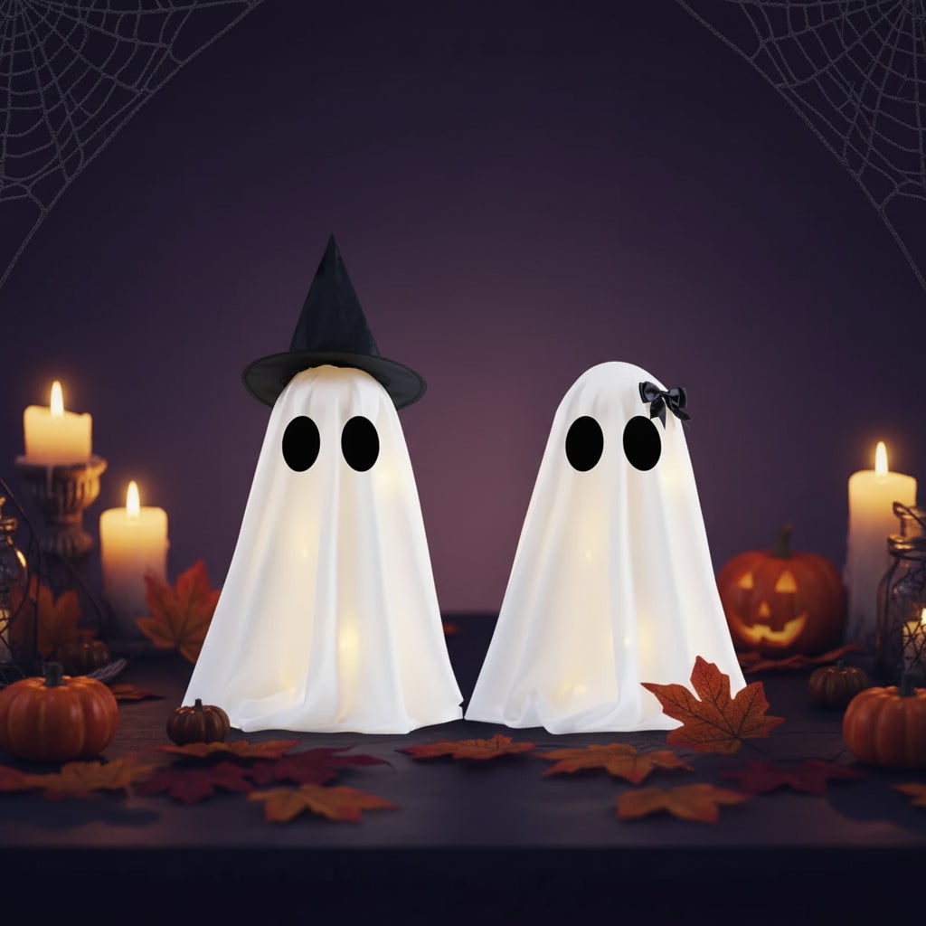 Halloween spookdecoratie met warmwitte ledverlichting set van twee voor tafelfeestdecoratie