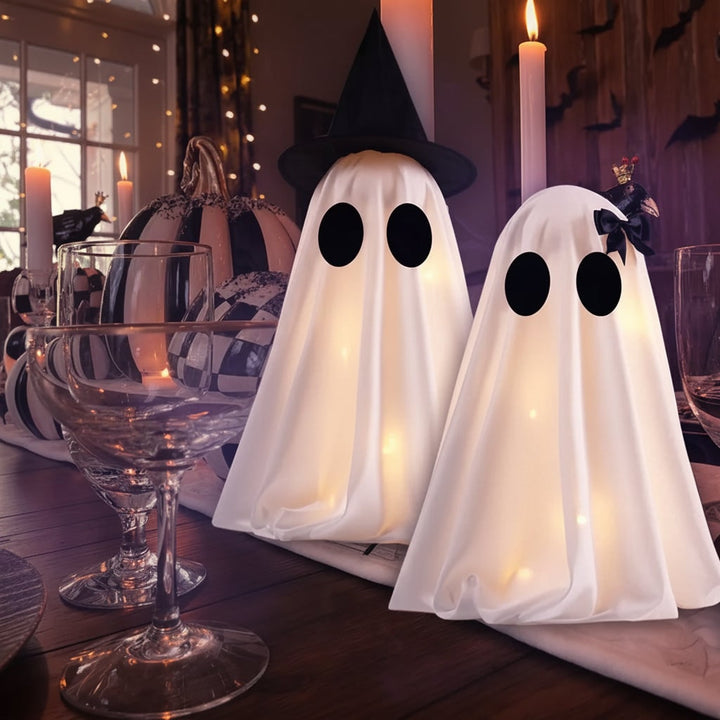 Halloween spookdecoratie met warmwitte ledverlichting set van twee voor tafelfeestdecoratie