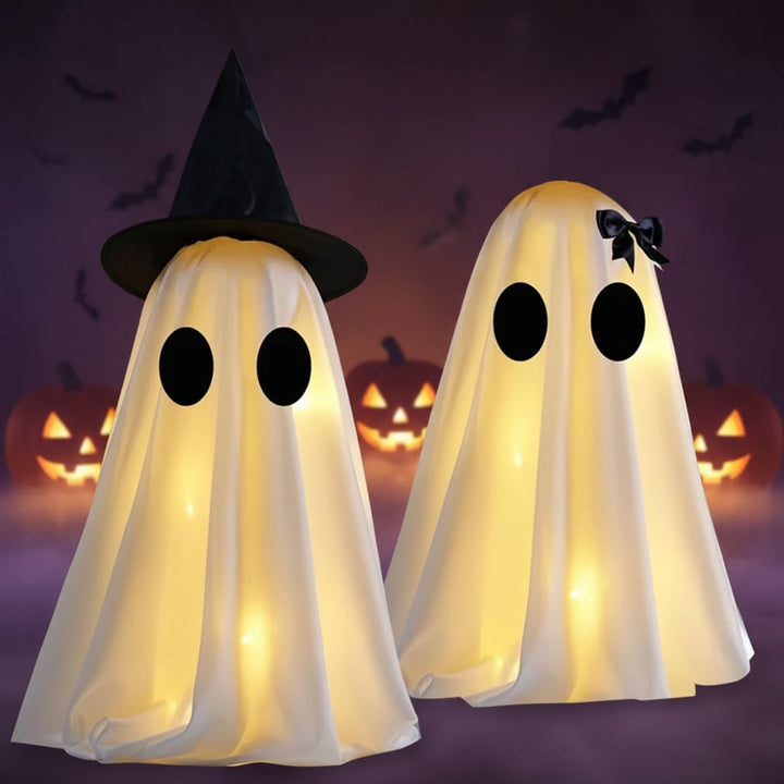 Halloween spookdecoratie met warmwitte ledverlichting set van twee voor tafelfeestdecoratie