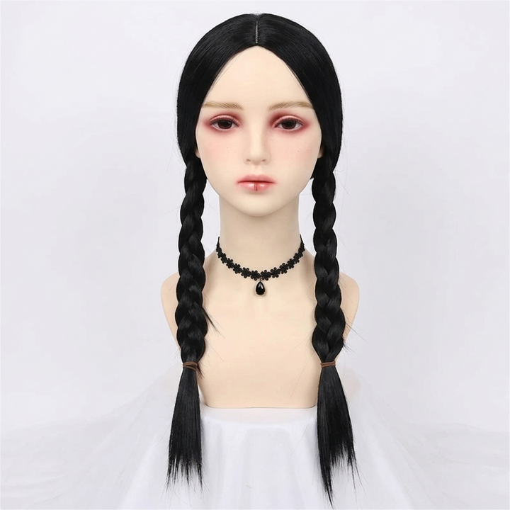 Halloween gothic schoolmeisje kostuumjurk met witte kraag en gevlochten cosplay-outfit