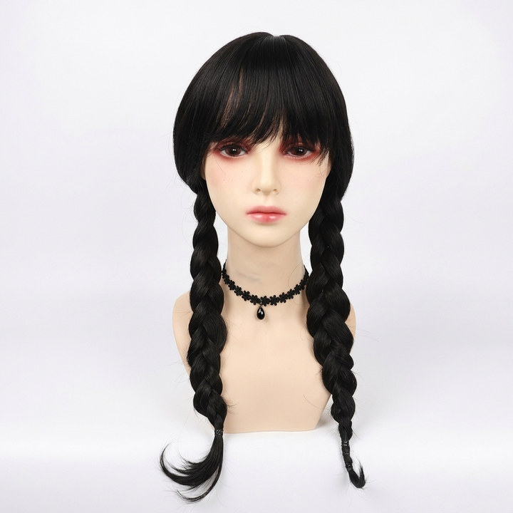 Halloween gothic schoolmeisje kostuumjurk met witte kraag en gevlochten cosplay-outfit