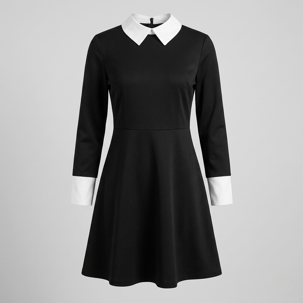 Halloween gothic schoolmeisje kostuumjurk met witte kraag en gevlochten cosplay-outfit