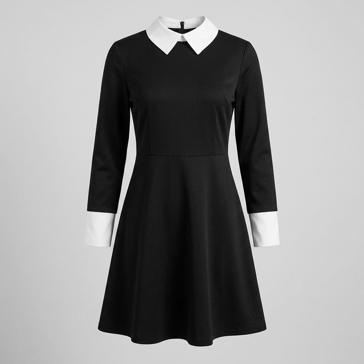 Halloween gothic schoolmeisje kostuumjurk met witte kraag en gevlochten cosplay-outfit