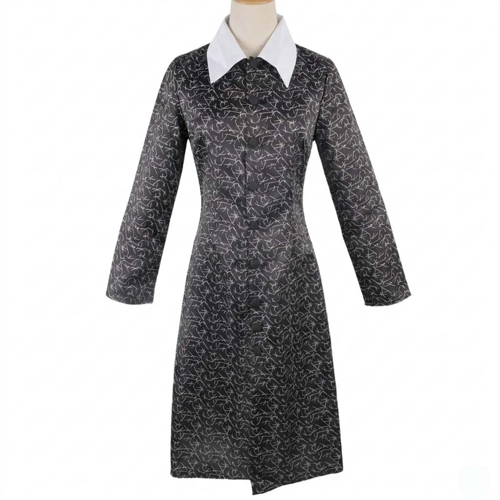 Halloween gothic schoolmeisje kostuumjurk met witte kraag en gevlochten cosplay-outfit