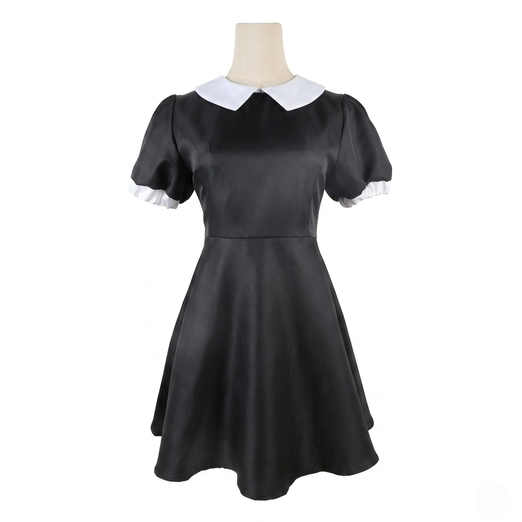 Halloween gothic schoolmeisje kostuumjurk met witte kraag en gevlochten cosplay-outfit