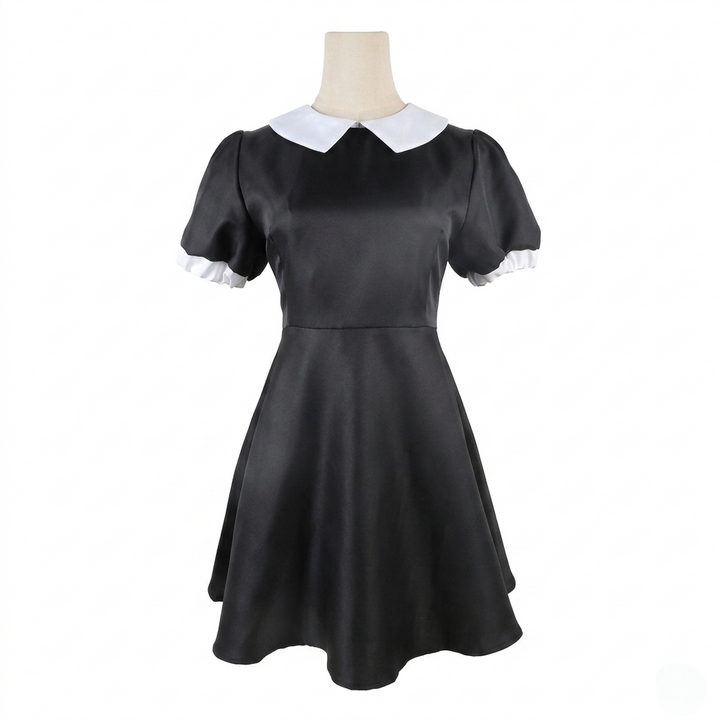 Halloween gothic schoolmeisje kostuumjurk met witte kraag en gevlochten cosplay-outfit