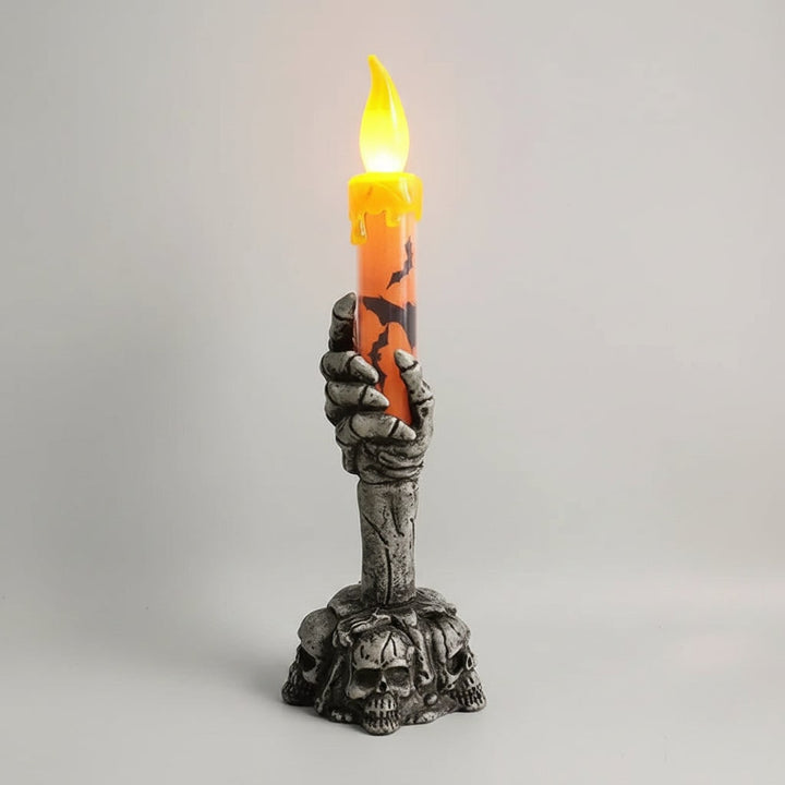 Halloween handgegoten sojakaarsen met skeletthouder en LED-vlamlicht voor feestdecoratie