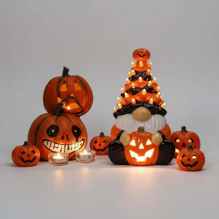 Halloween Jack O Lantern keramische kabouter lichtgevend figuurtje met pompoen voor feestdecoratie