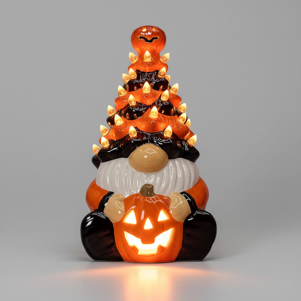 Halloween Jack O Lantern keramische kabouter lichtgevend figuurtje met pompoen voor feestdecoratie