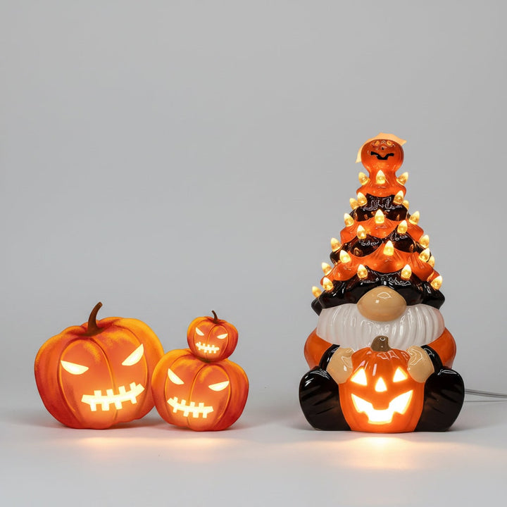 Halloween Jack O Lantern keramische kabouter lichtgevend figuurtje met pompoen voor feestdecoratie