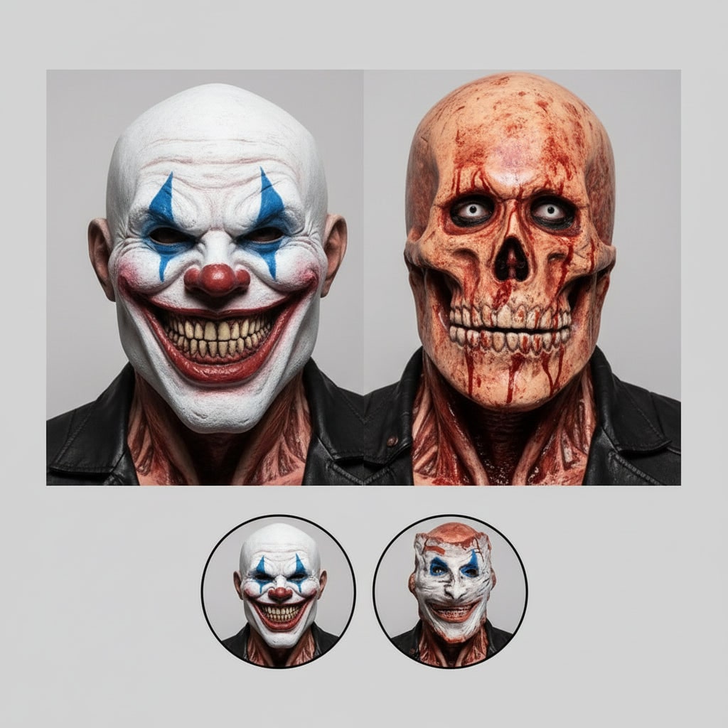 Halloween peel-off masker creepy clown en schedel dubbellaags latex kostuum