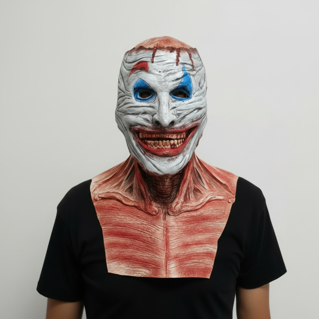 Halloween peel-off masker creepy clown en schedel dubbellaags latex kostuum