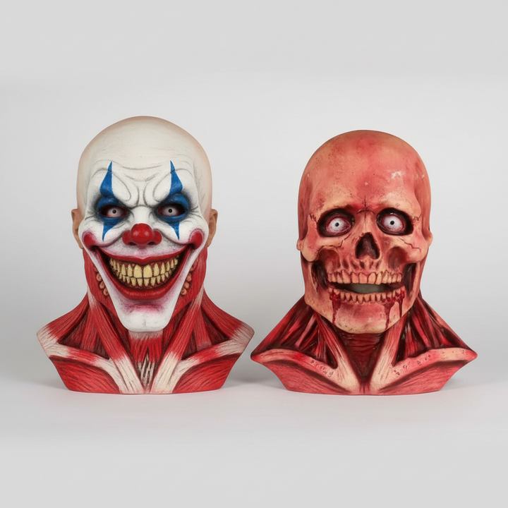 Halloween peel-off masker creepy clown en schedel dubbellaags latex kostuum