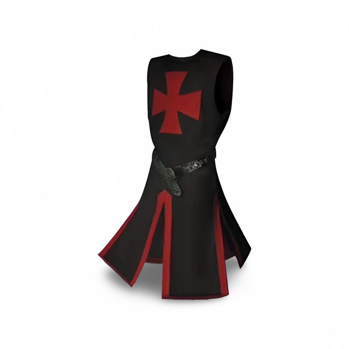 Halloween middeleeuwse ridderkostuumtuniek met capuchon en tempeliërskruis voor cosplayfeestjes
