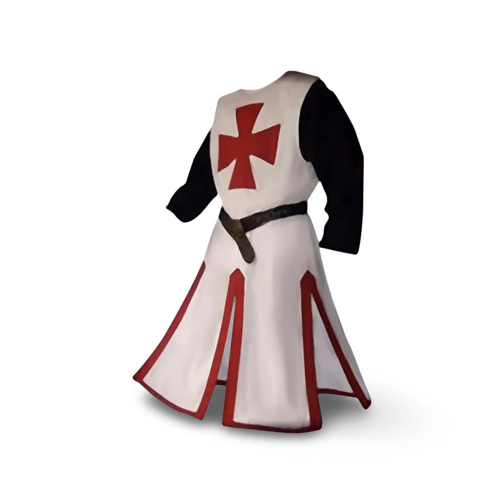 Halloween middeleeuwse ridderkostuumtuniek met capuchon en tempeliërskruis voor cosplayfeestjes