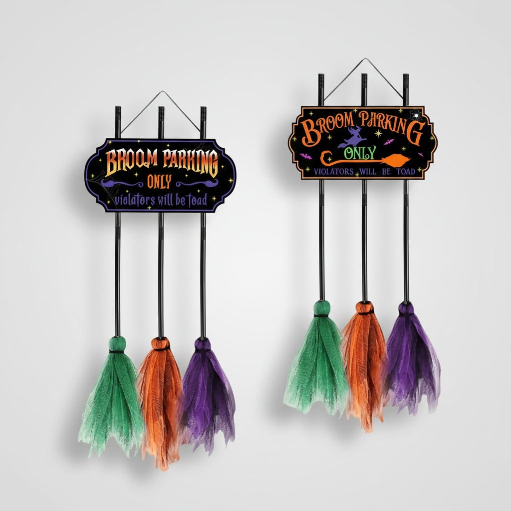 Halloween "No Parking Anytime"-bezembord met decoratief gaas, buitendecoratie voor de tuin