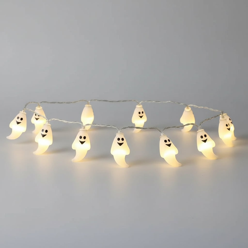 Halloween buitenlichtsnoer op batterijen met LED en griezelige decoratieve kapjes voor terras en feest