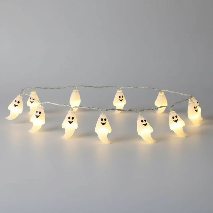 Halloween buitenlichtsnoer op batterijen met LED en griezelige decoratieve kapjes voor terras en feest