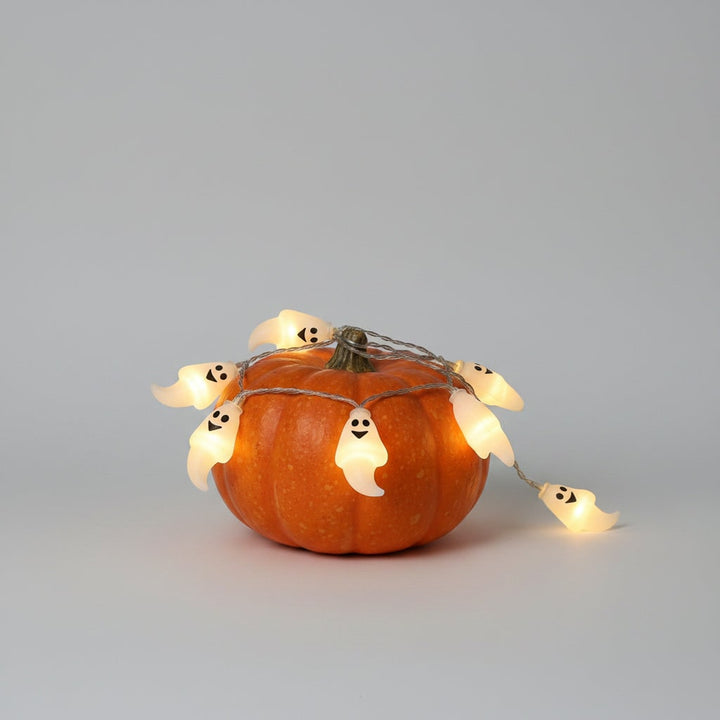 Halloween buitenlichtsnoer op batterijen met LED en griezelige decoratieve kapjes voor terras en feest