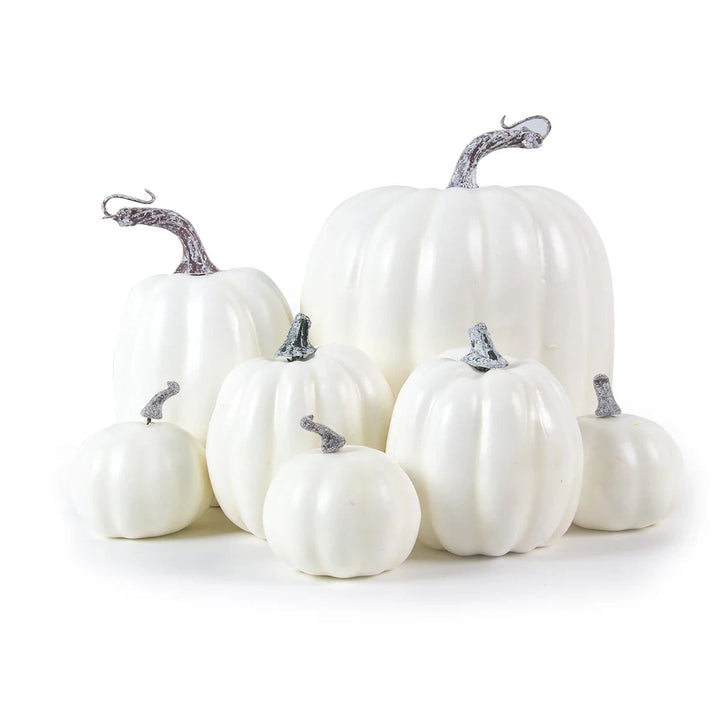 Halloween pompoenen herfstdecoratie schuim met geribbelde structuur en gebogen stelen set van 7
