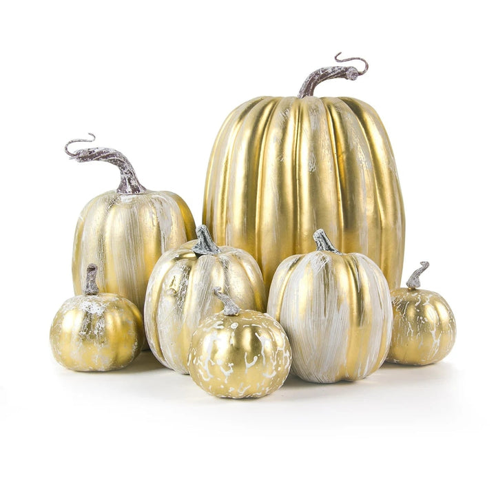 Halloween pompoenen herfstdecoratie schuim met geribbelde structuur en gebogen stelen set van 7