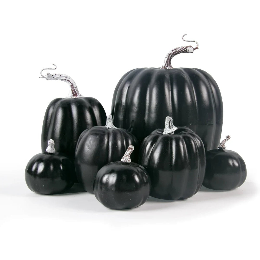 Halloween pompoenen herfstdecoratie schuim met geribbelde structuur en gebogen stelen set van 7