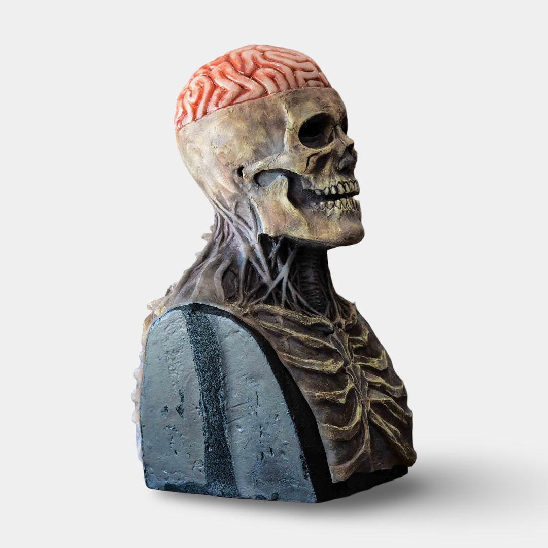 Halloween skeletbuste garagedeurhoes met zichtbare hersenen voor griezelige feestdecoratie
