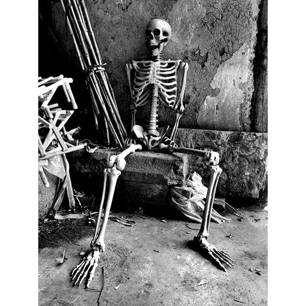 Halloween-skeletdecoratie en garagedeurhoes, verstelbaar plastic rekwisiet