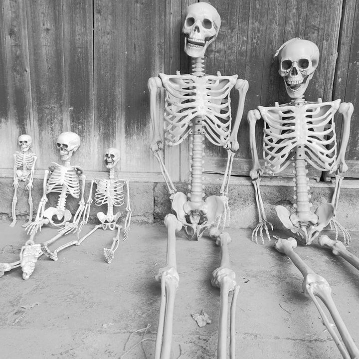 Halloween-skeletdecoratie en garagedeurhoes, verstelbaar plastic rekwisiet