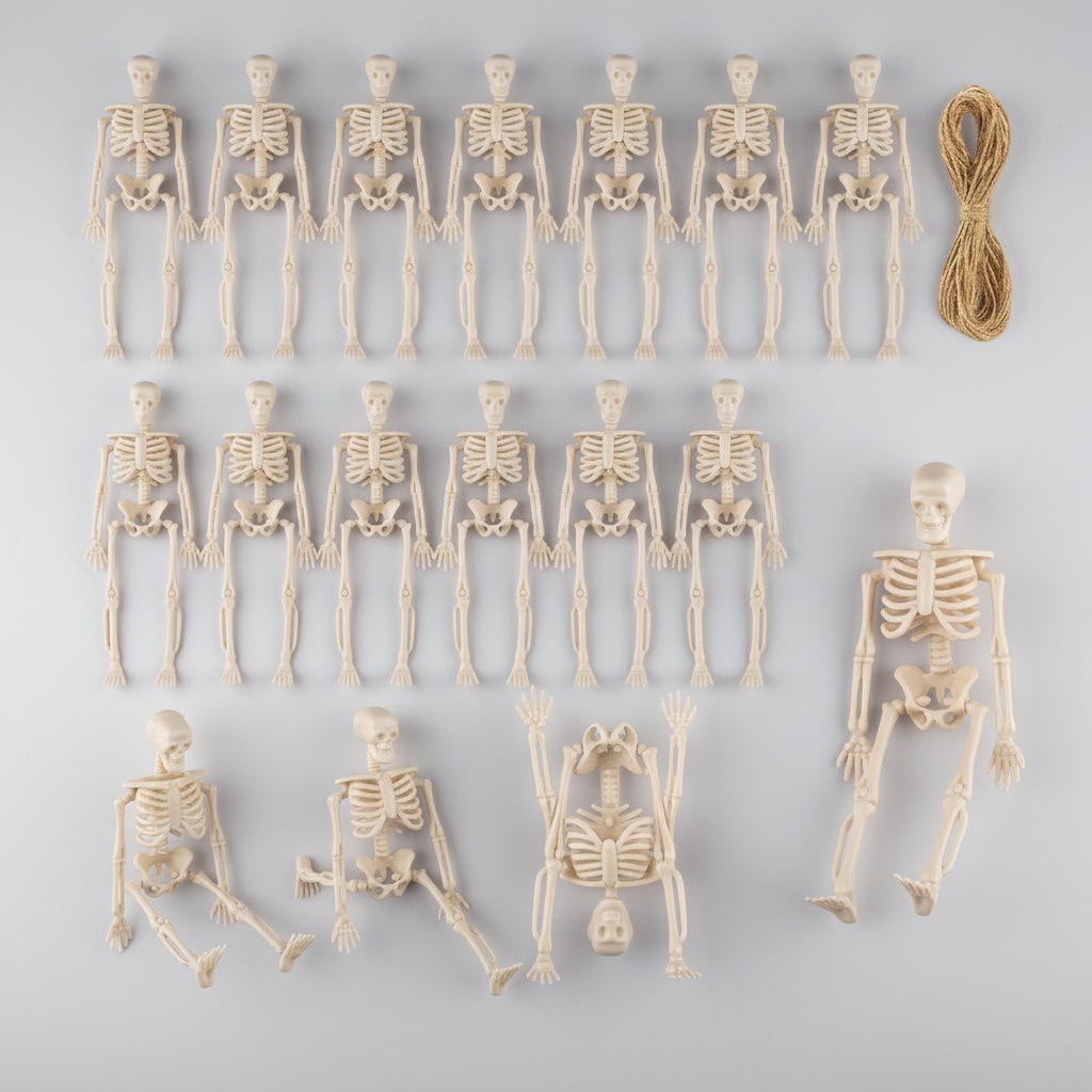 Halloween skeletdecoratie mini kunststof verstelbare figuurtjes met jutetouw voor feest en spookhuis