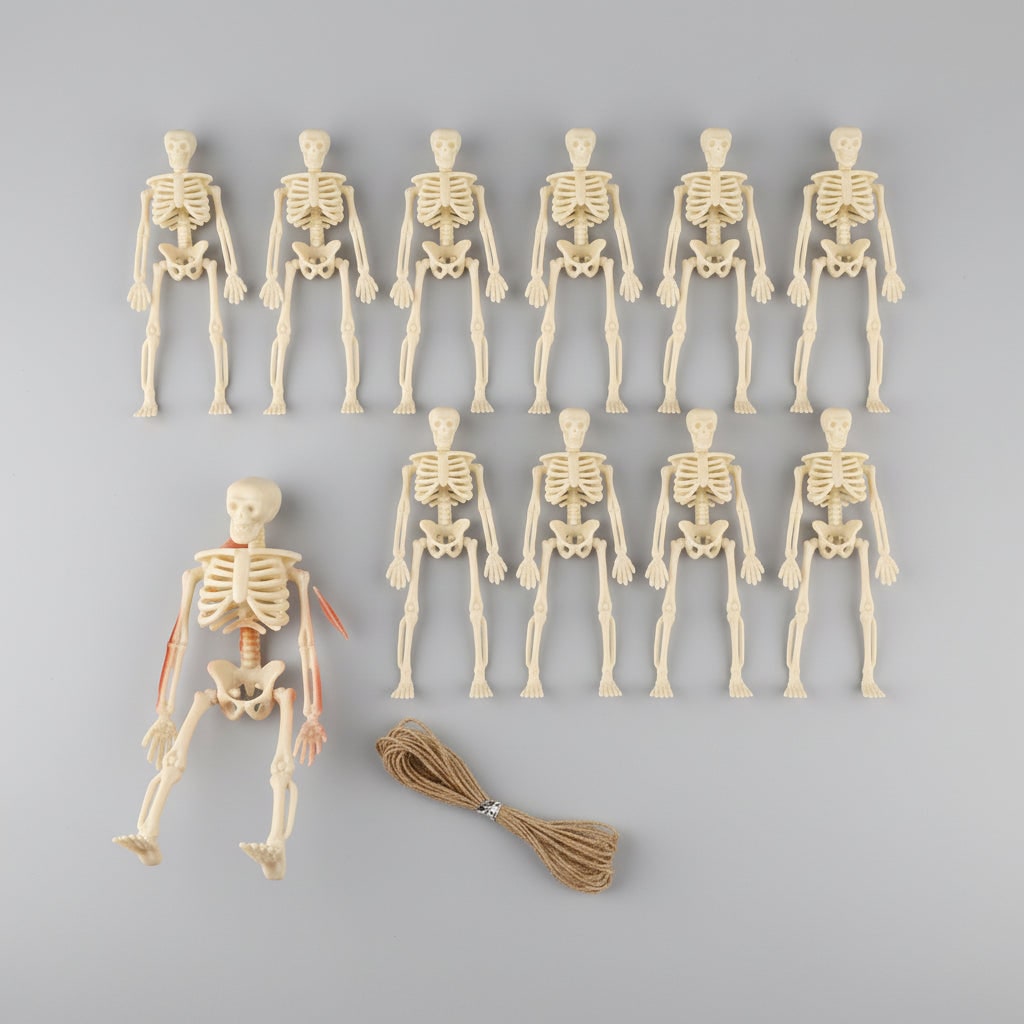 Halloween skeletdecoratie mini kunststof verstelbare figuurtjes met jutetouw voor feest en spookhuis