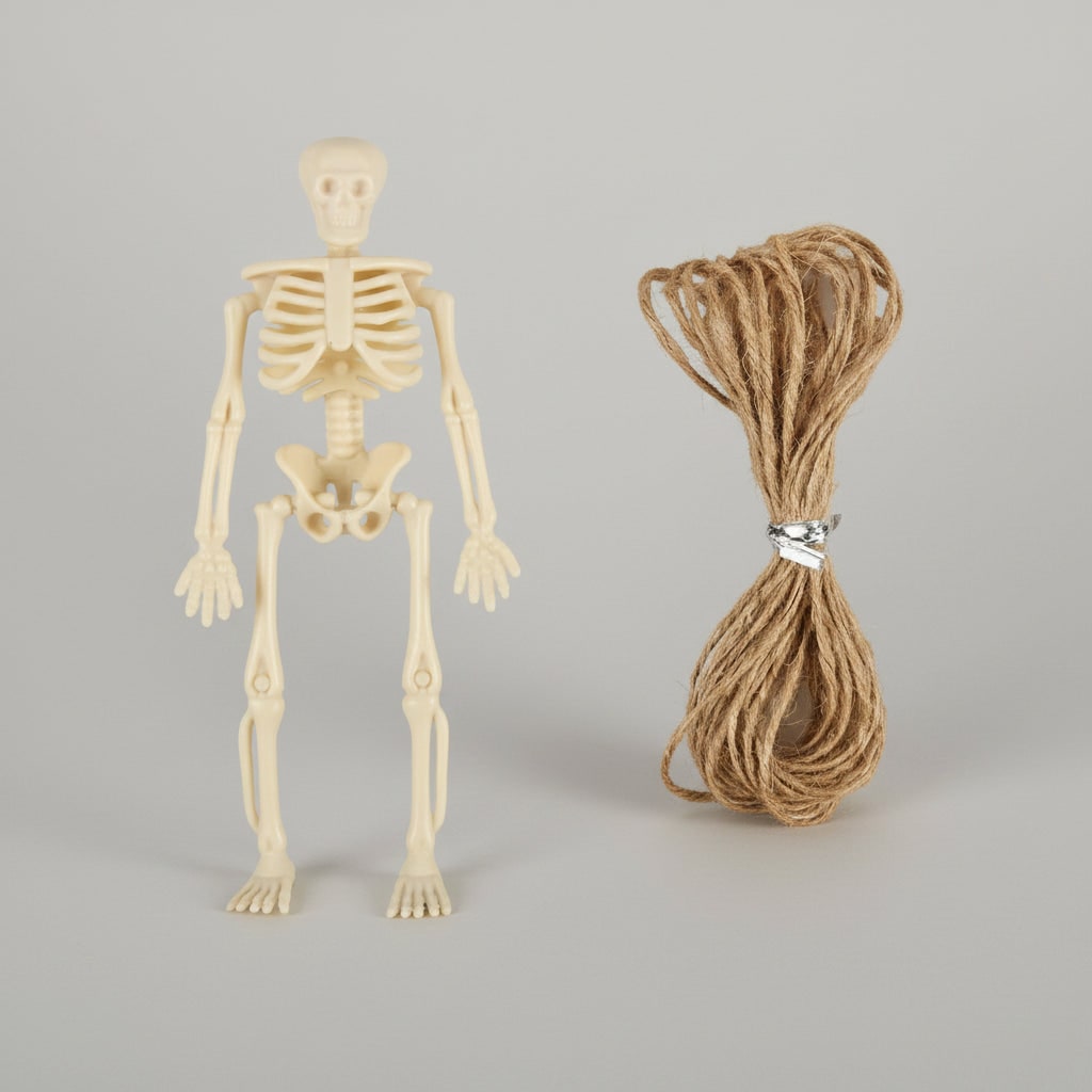 Halloween skeletdecoratie mini kunststof verstelbare figuurtjes met jutetouw voor feest en spookhuis