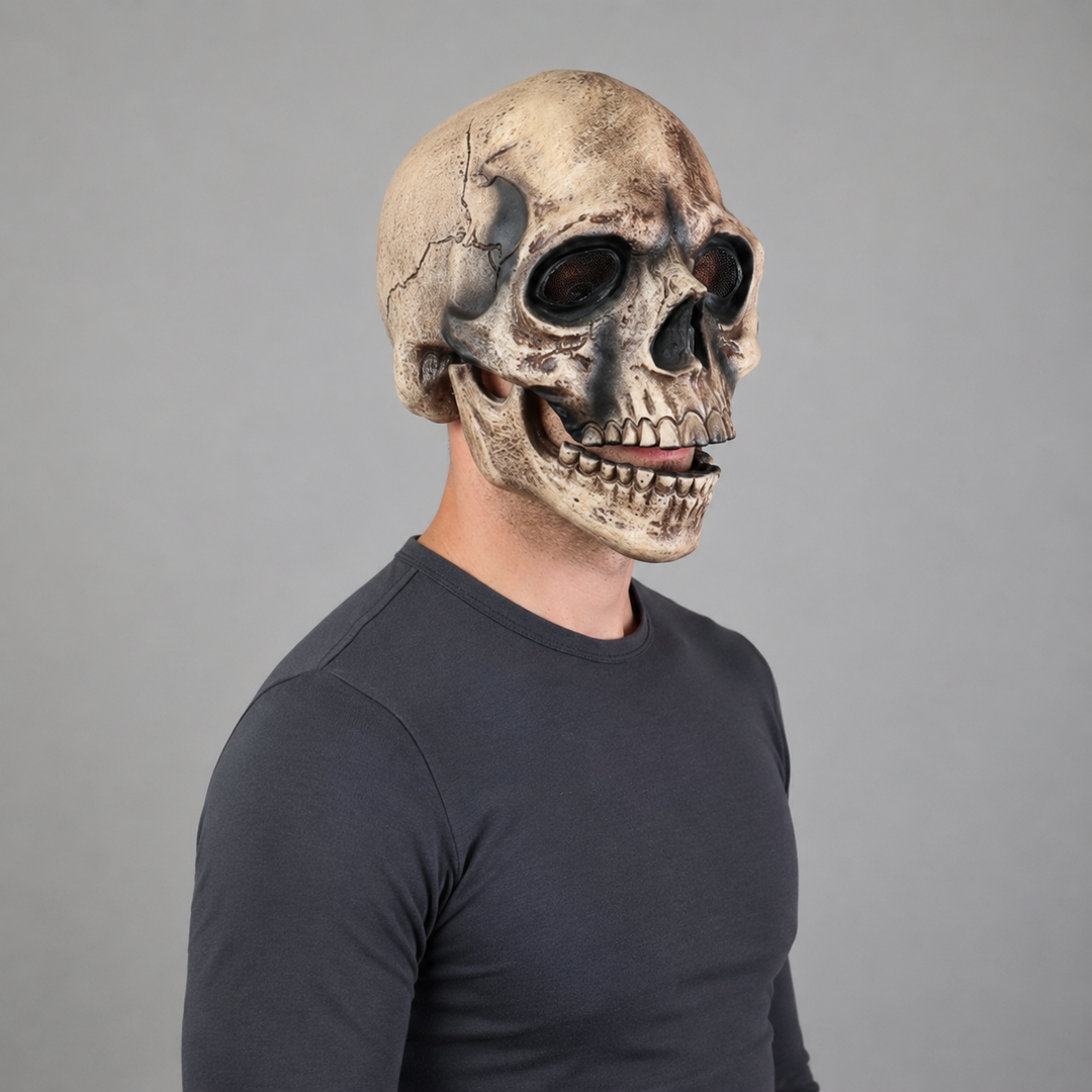 Halloween schedelmasker met bewegende kaak en griezelige meshogen voor cosplay kostuumfeest
