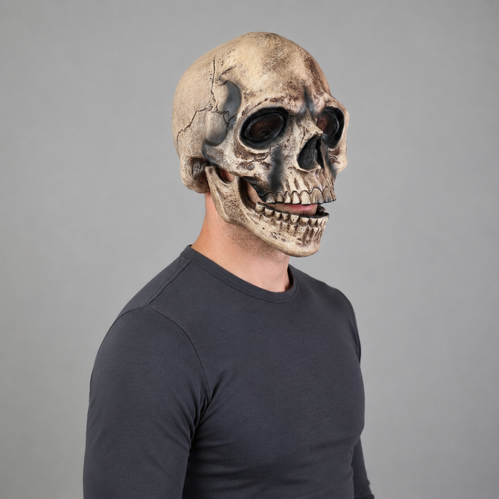 Halloween schedelmasker met bewegende kaak en griezelige meshogen voor cosplay kostuumfeest