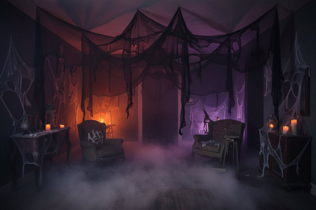 Halloween griezelige zwarte gaasnetdecoratie voor spookhuis feestdecoratie creepy cloth